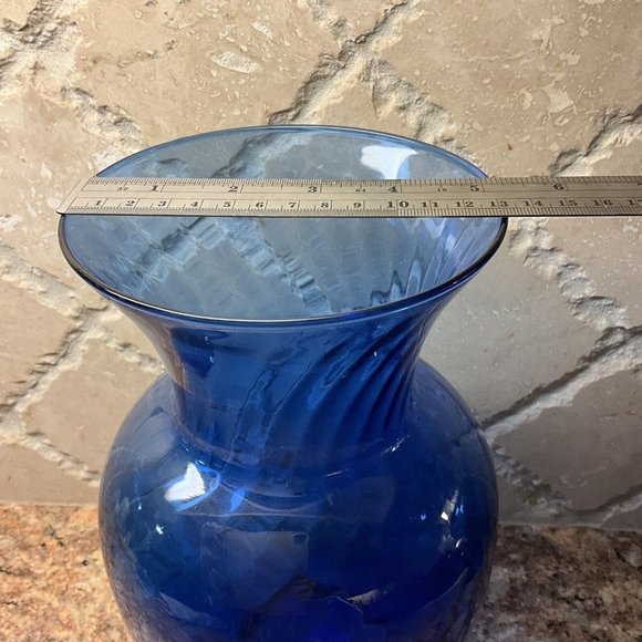 Indiana Glass Cobalt Blue Vintage 11 Inch Illusions Swirl Vase - Picture 3 of 5